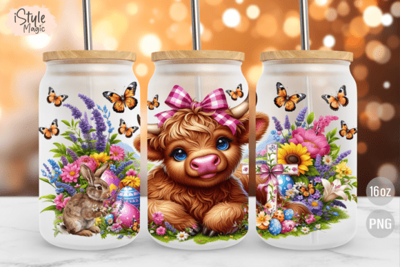 Download Easter Highland Cow 16oz Glass Can Wrap - Premium Resources