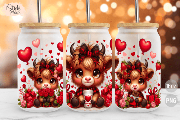 Download Valentine Highland Cow 16oz Glass Can - Premium Resources