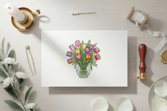 Download Tulip Flowers Glass Vase with Greenery - Premium Resources